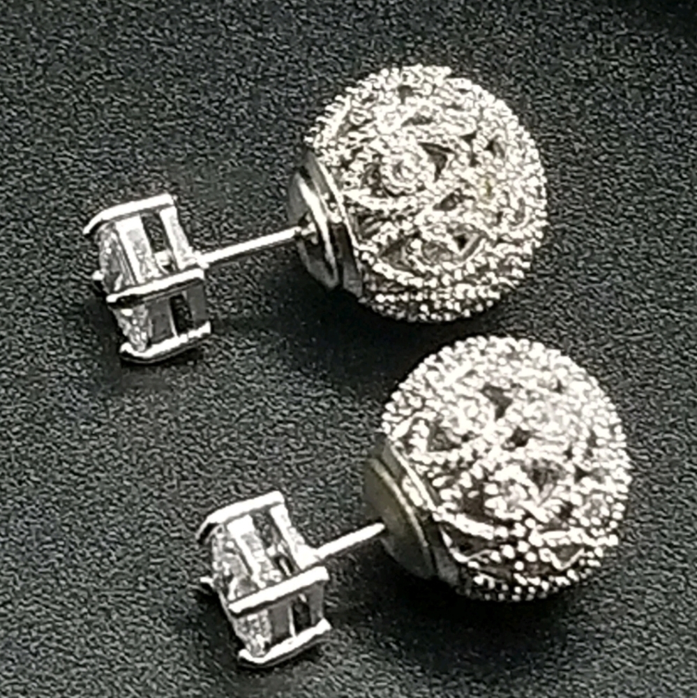 ORROUS & CO 18k White Gold Plated Cubic Zirconia Princess Ball Studs Reversible - Picture 6 of 8